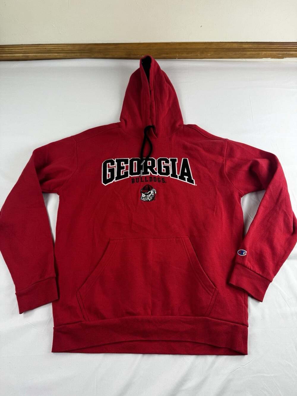 Champion Georgia Bulldogs Hoodie Mens Medium Red Pullover Sweatshirt UGA